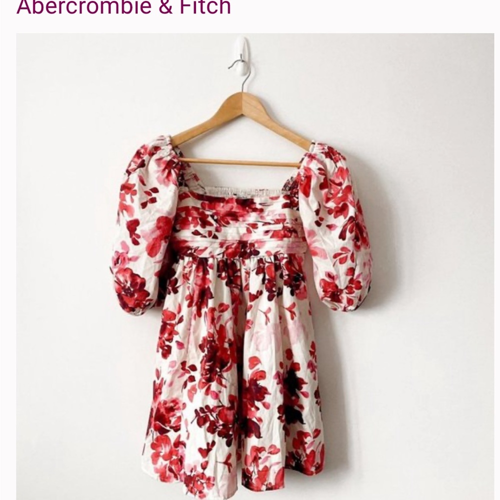 Abercrombie & Fitch Emerson Puff Sleeve Ruched Mini Dress Red Floral NWT